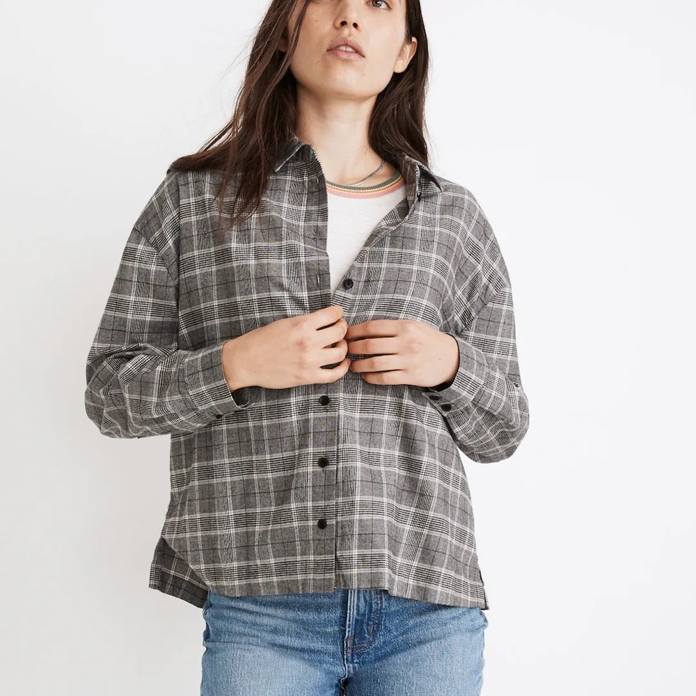 Madewell Plaid Westlake Shirt Button Front Grey Menswear Plaid Size XXS
